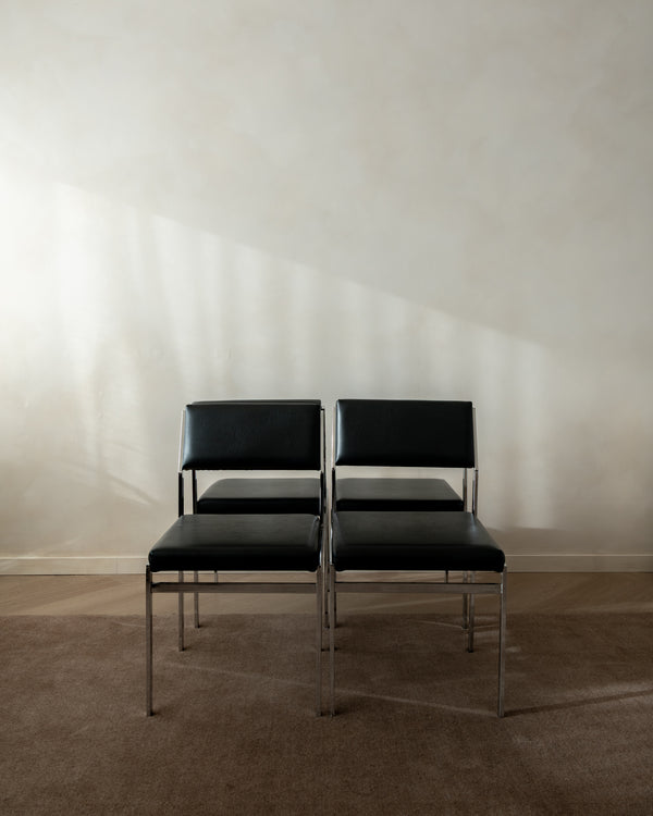 Bauhaus Chrome Leather Dining Chairs SM07 by Cees Braakman for Pastoe, 1960s, Set of 4