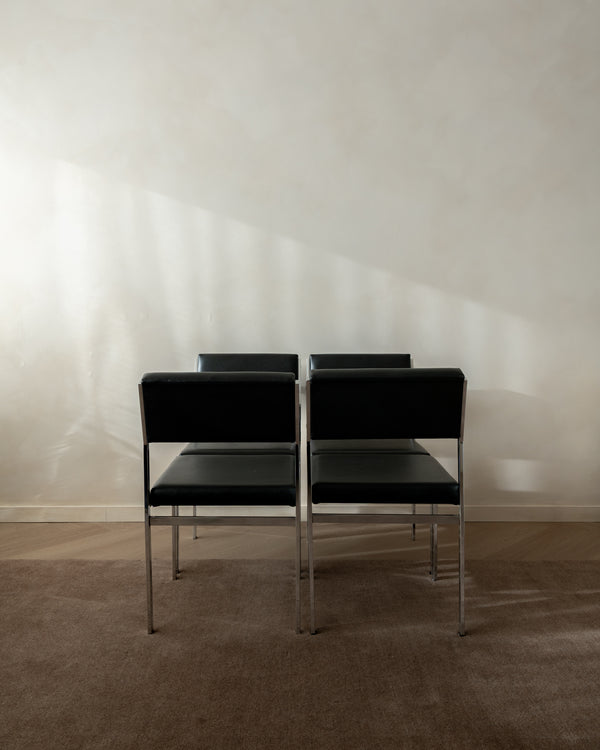 Bauhaus Chrome Leather Dining Chairs SM07 by Cees Braakman for Pastoe, 1960s, Set of 4