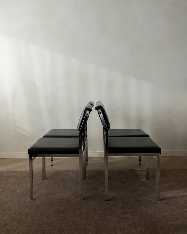 Bauhaus Chrome Leather Dining Chairs SM07 by Cees Braakman for Pastoe, 1960s, Set of 4
