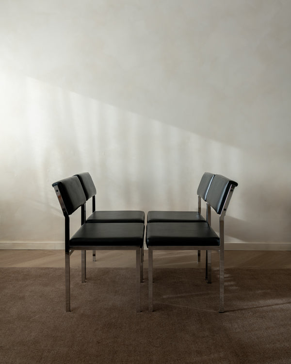 Bauhaus Chrome Leather Dining Chairs SM07 by Cees Braakman for Pastoe, 1960s, Set of 4