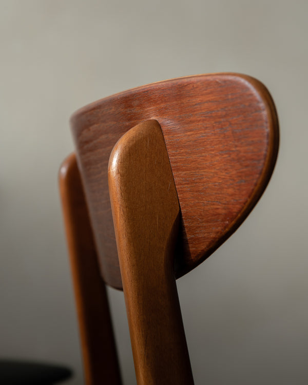 Mid Century Teak Dining Chairs, Newly Upholstered Black Skai Seats, 1960s