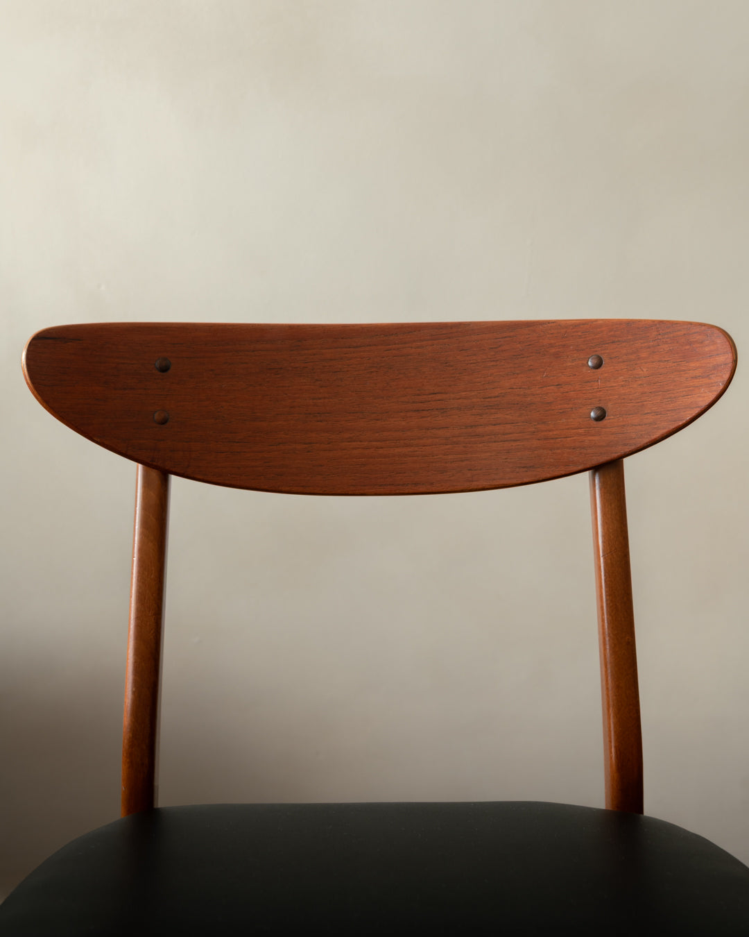 Mid Century Teak Dining Chairs, Newly Upholstered Black Skai Seats, 1960s