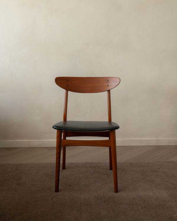Mid Century Teak Dining Chairs, Newly Upholstered Black Skai Seats, 1960s