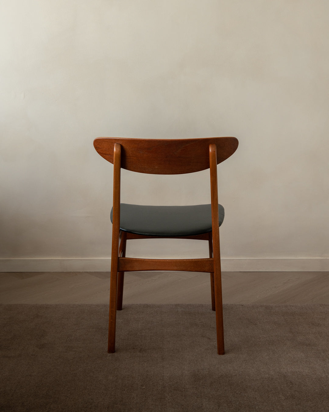 Mid Century Teak Dining Chairs, Newly Upholstered Black Skai Seats, 1960s