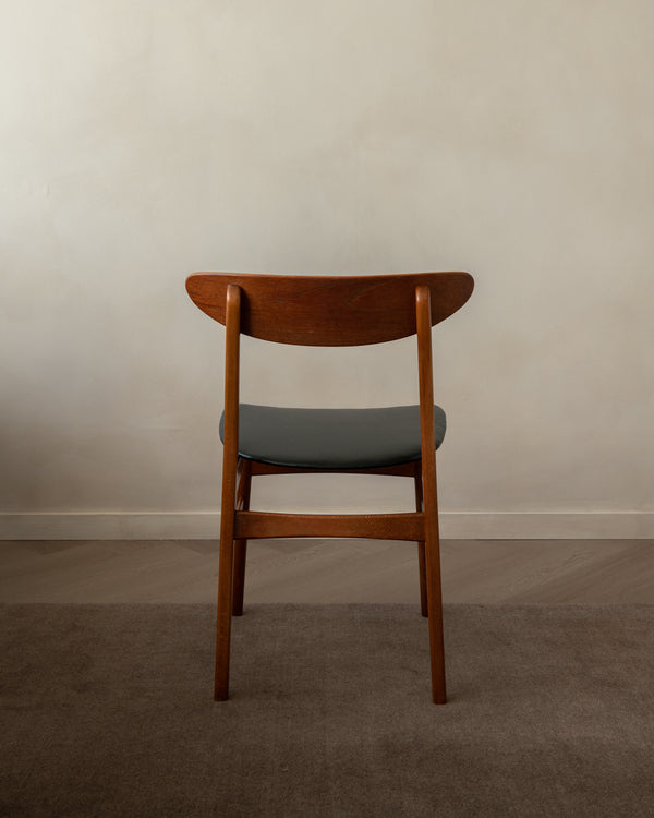 Mid Century Teak Dining Chairs, Newly Upholstered Black Skai Seats, 1960s