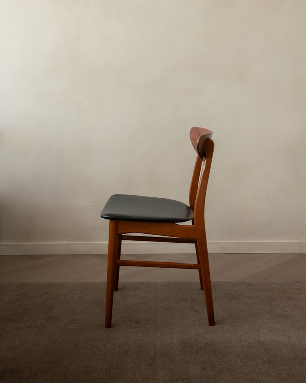 Mid Century Teak Dining Chairs, Newly Upholstered Black Skai Seats, 1960s