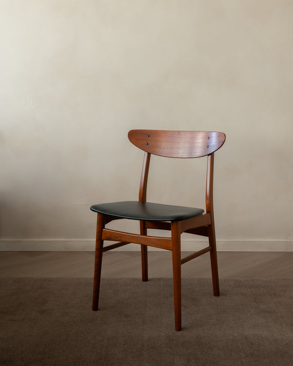 Mid Century Teak Dining Chairs, Newly Upholstered Black Skai Seats, 1960s