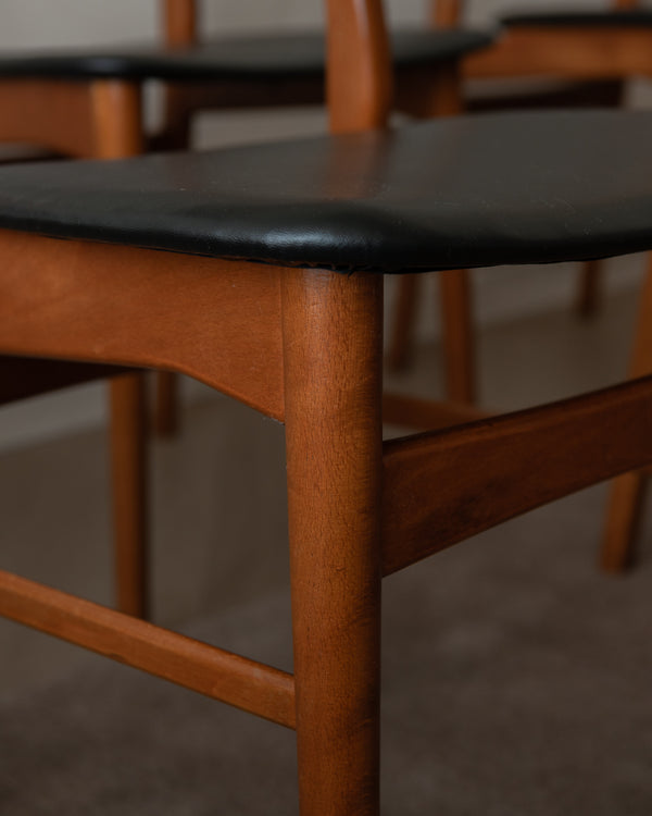 Mid Century Teak Dining Chairs, Newly Upholstered Black Skai Seats, 1960s
