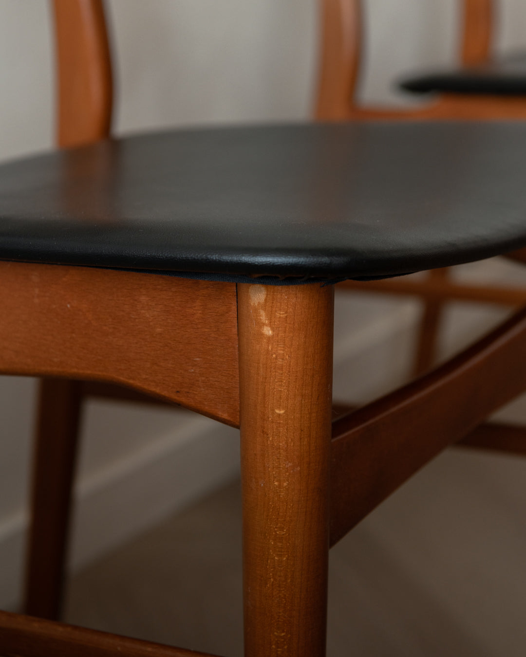 Mid Century Teak Dining Chairs, Newly Upholstered Black Skai Seats, 1960s
