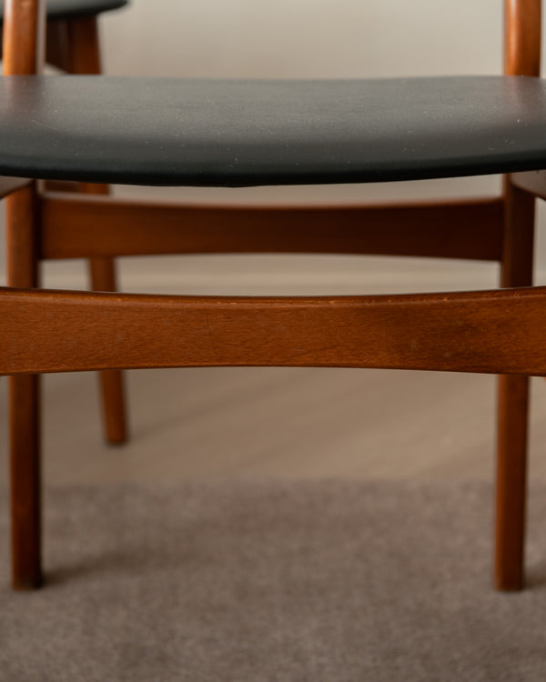 Mid Century Teak Dining Chairs, Newly Upholstered Black Skai Seats, 1960s