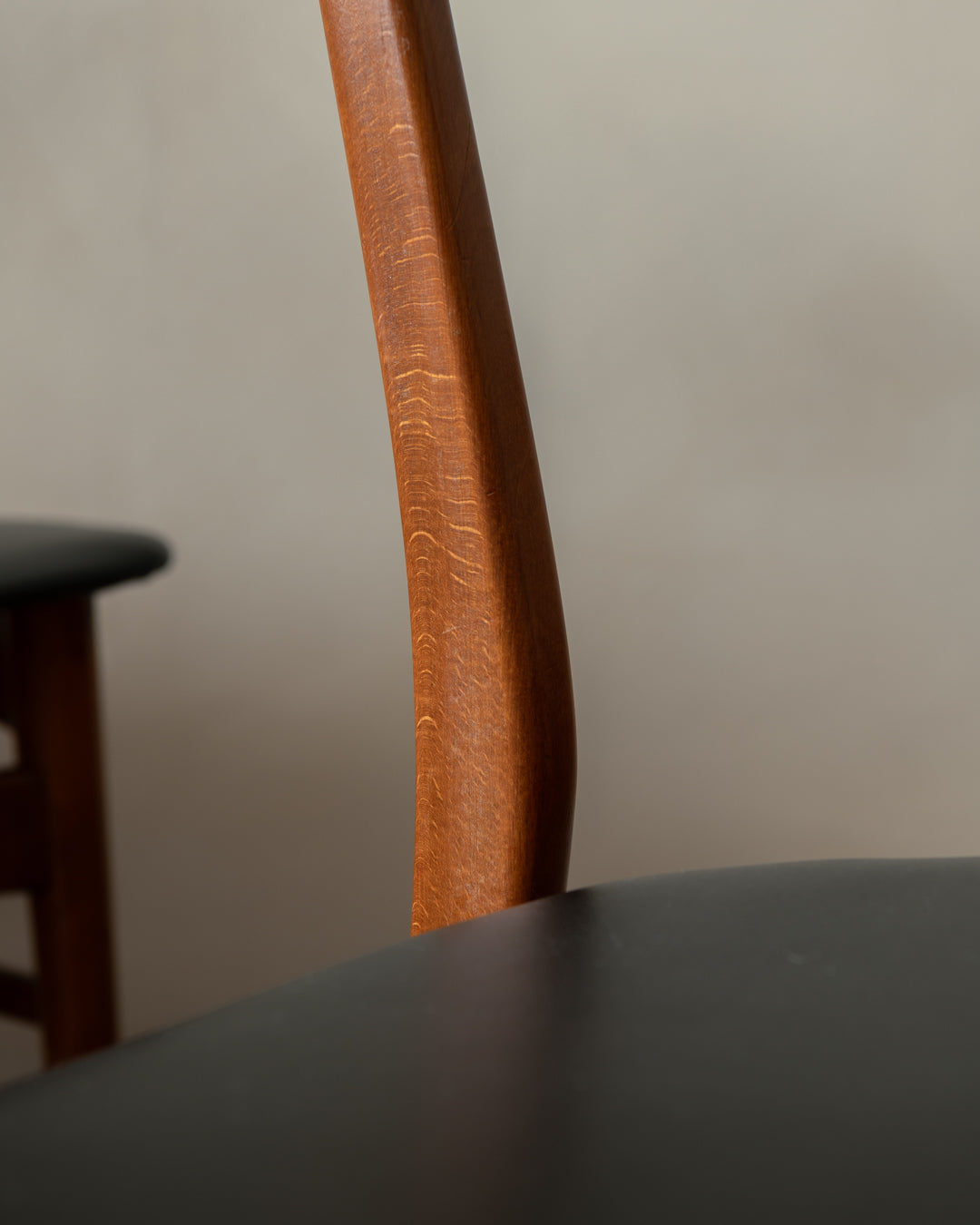 Mid Century Teak Dining Chairs, Newly Upholstered Black Skai Seats, 1960s