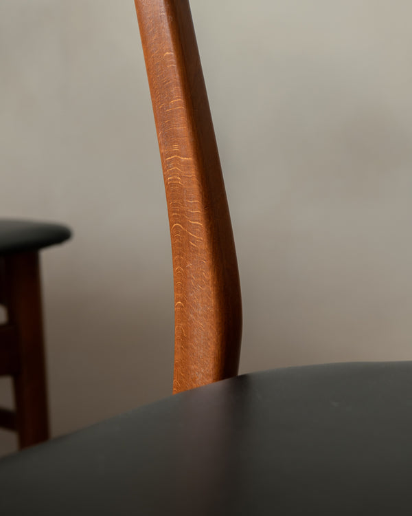 Mid Century Teak Dining Chairs, Newly Upholstered Black Skai Seats, 1960s