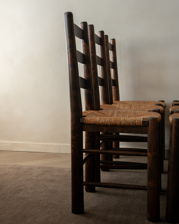 Vintage French Brutalist Dining Chairs by Georges Robert, 1950s, Set of 6