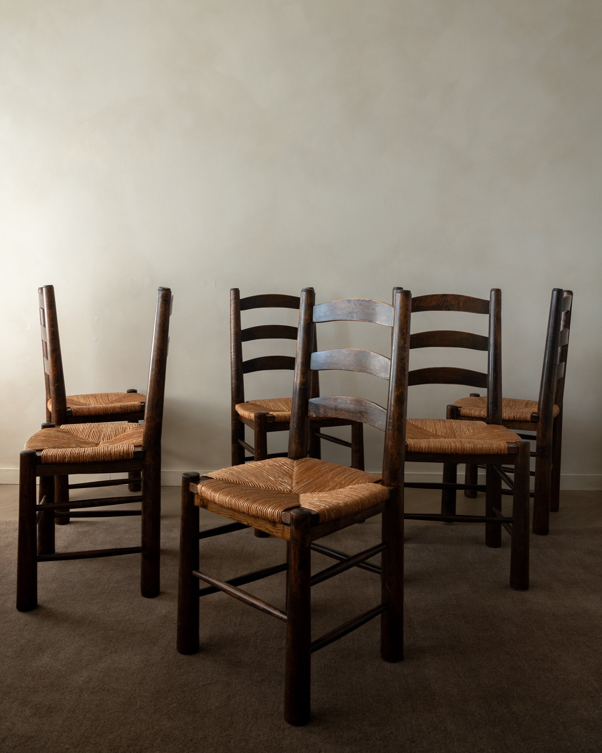 Vintage French Brutalist Dining Chairs by Georges Robert, 1950s, Set of 6