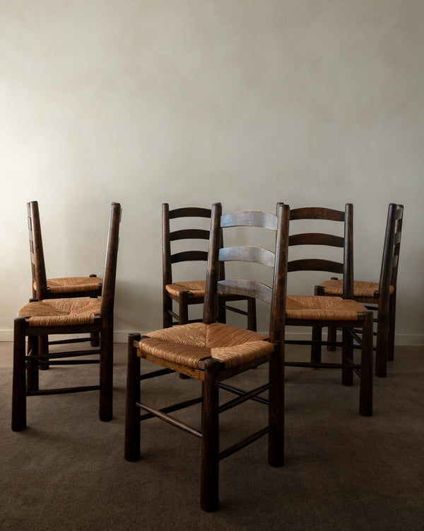 Vintage French Brutalist Dining Chairs by Georges Robert, 1950s, Set of 6