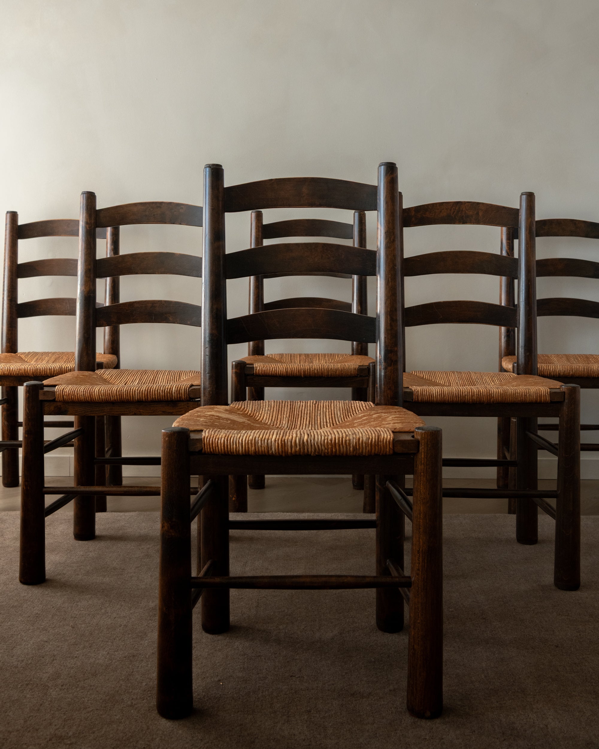 Vintage French Brutalist Dining Chairs by Georges Robert, 1950s, Set of 6
