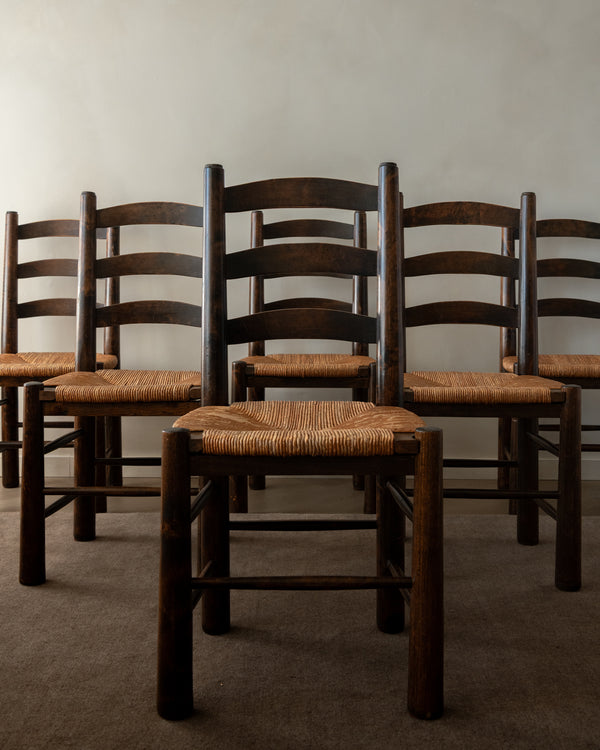 Vintage French Brutalist Dining Chairs by Georges Robert, 1950s, Set of 6