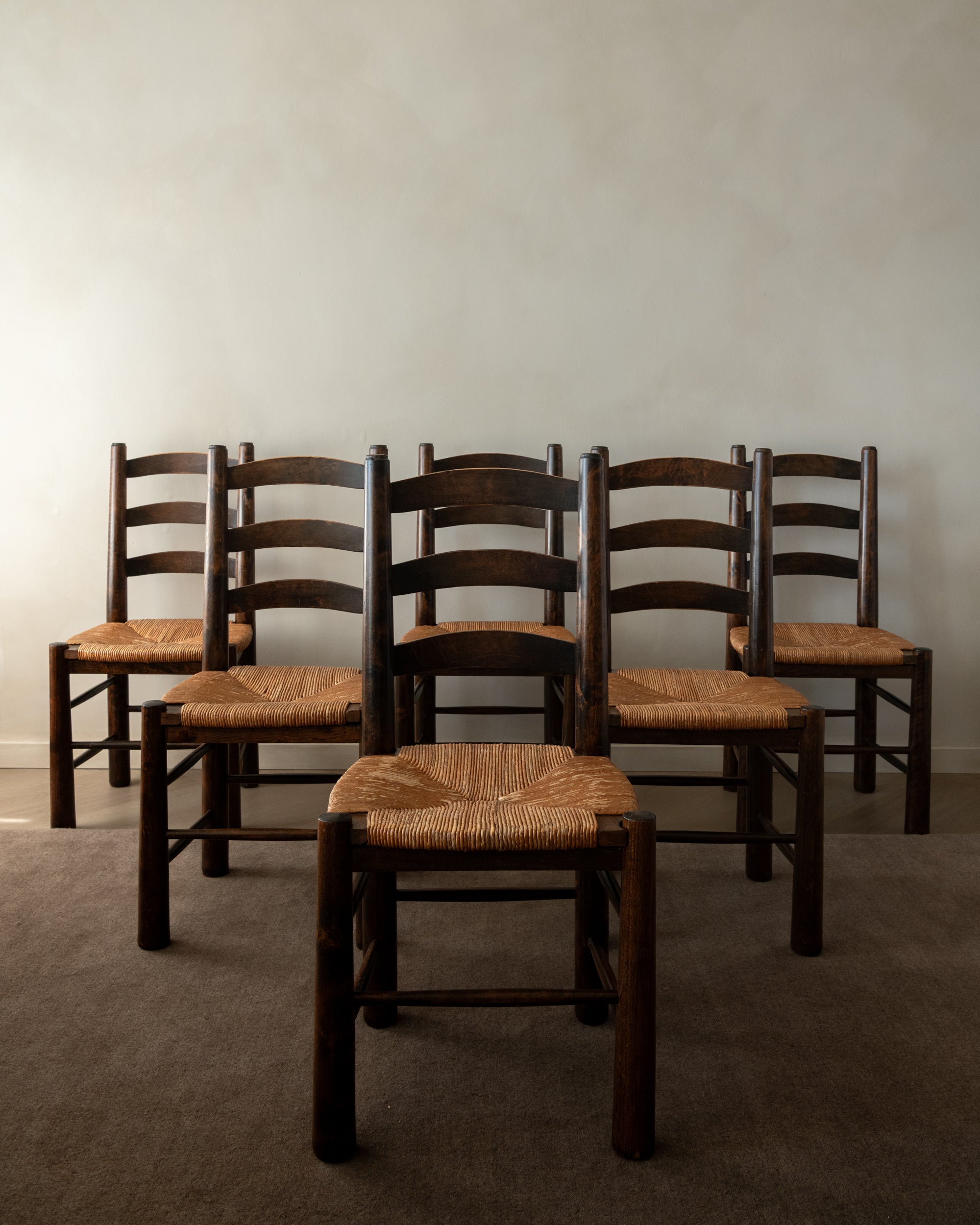 Vintage French Brutalist Dining Chairs by Georges Robert, 1950s, Set of 6