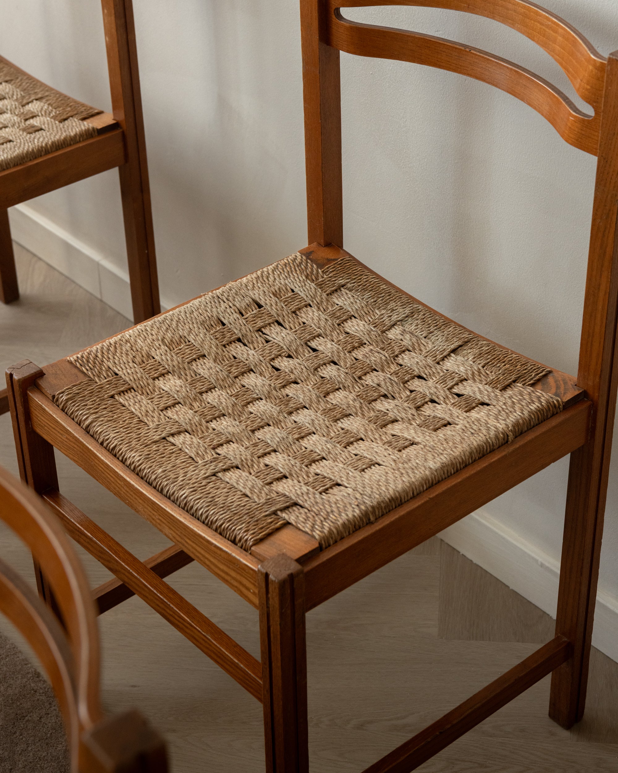 Vintage Italian Rustic Modern Dining Chairs by Snaidero, 1970s, Set of 5
