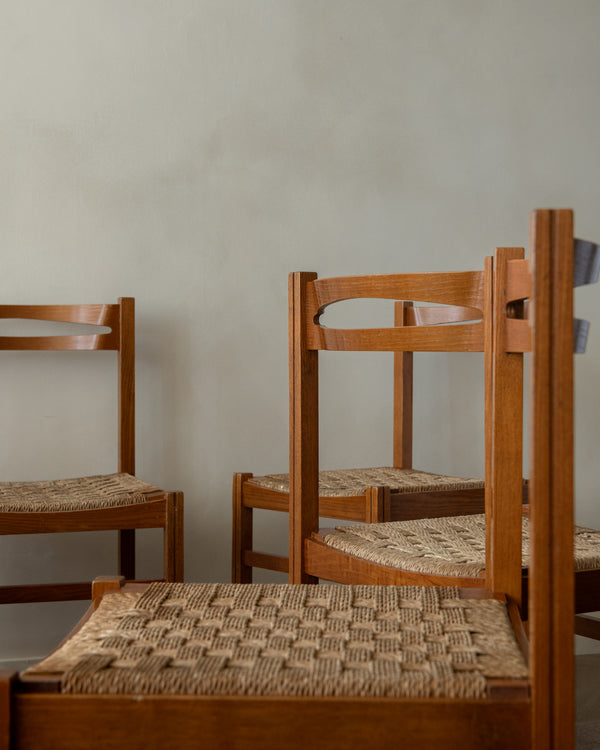 Vintage Italian Rustic Modern Dining Chairs by Snaidero, 1970s, Set of 5