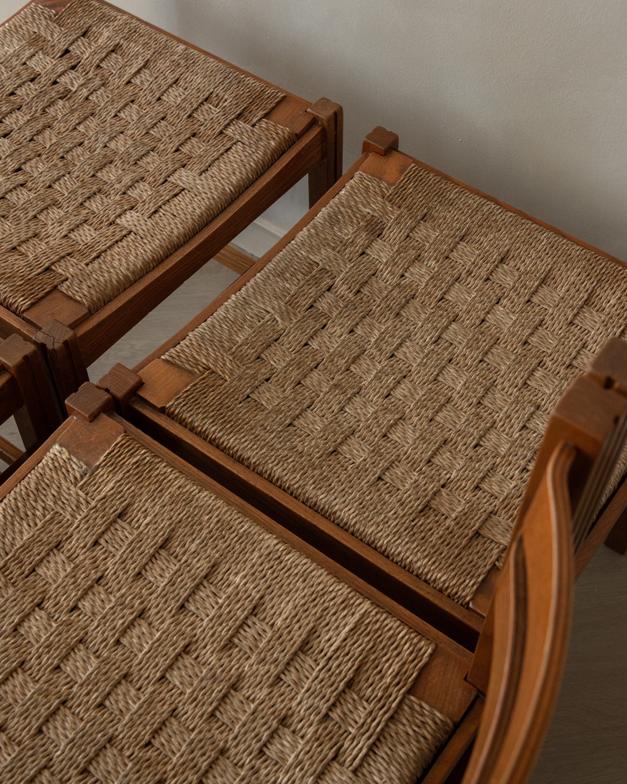 Vintage Italian Rustic Modern Dining Chairs by Snaidero, 1970s, Set of 5