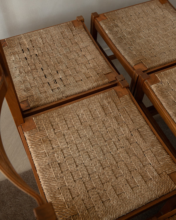 Vintage Italian Rustic Modern Dining Chairs by Snaidero, 1970s, Set of 5