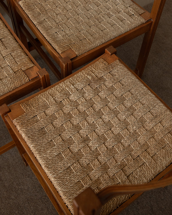 Vintage Italian Rustic Modern Dining Chairs by Snaidero, 1970s, Set of 5