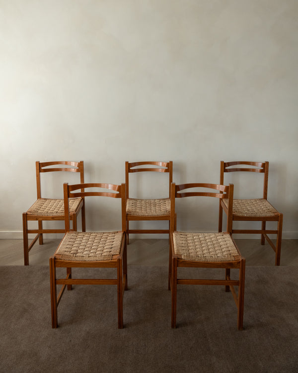Vintage Italian Rustic Modern Dining Chairs by Snaidero, 1970s, Set of 5