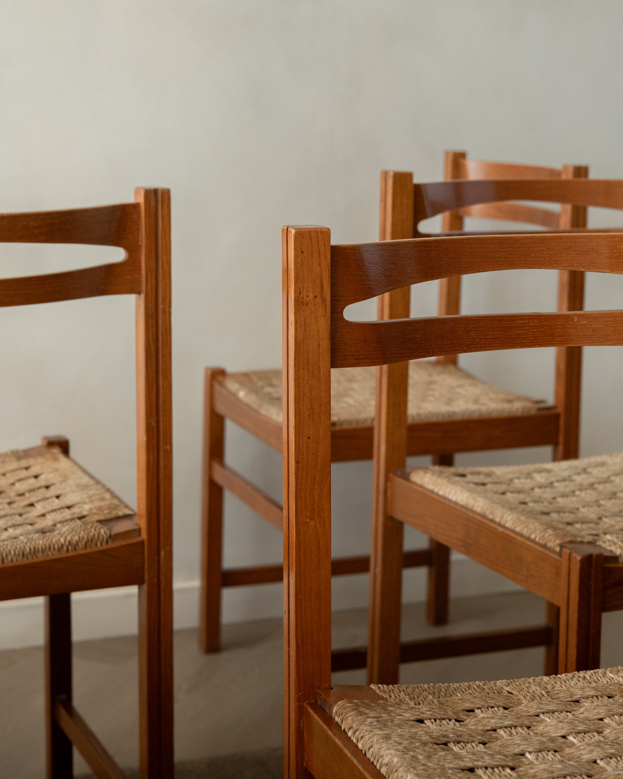 Vintage Italian Rustic Modern Dining Chairs by Snaidero, 1970s, Set of 5