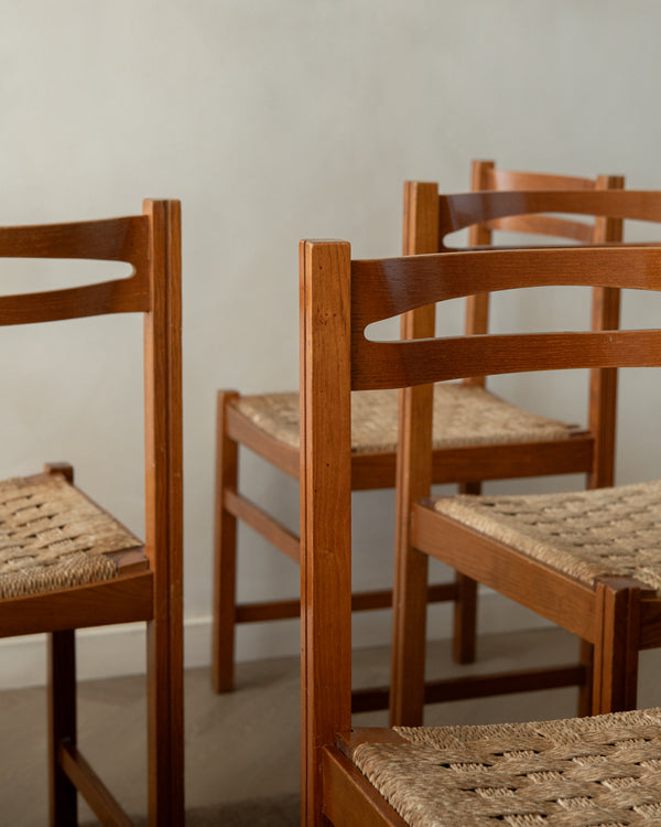 Vintage Italian Rustic Modern Dining Chairs by Snaidero, 1970s, Set of 5