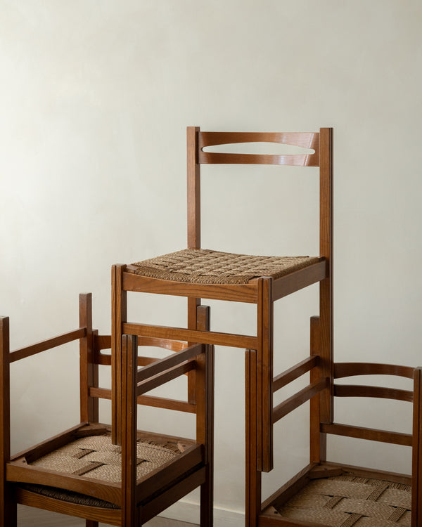 Vintage Italian Rustic Modern Dining Chairs by Snaidero, 1970s, Set of 5