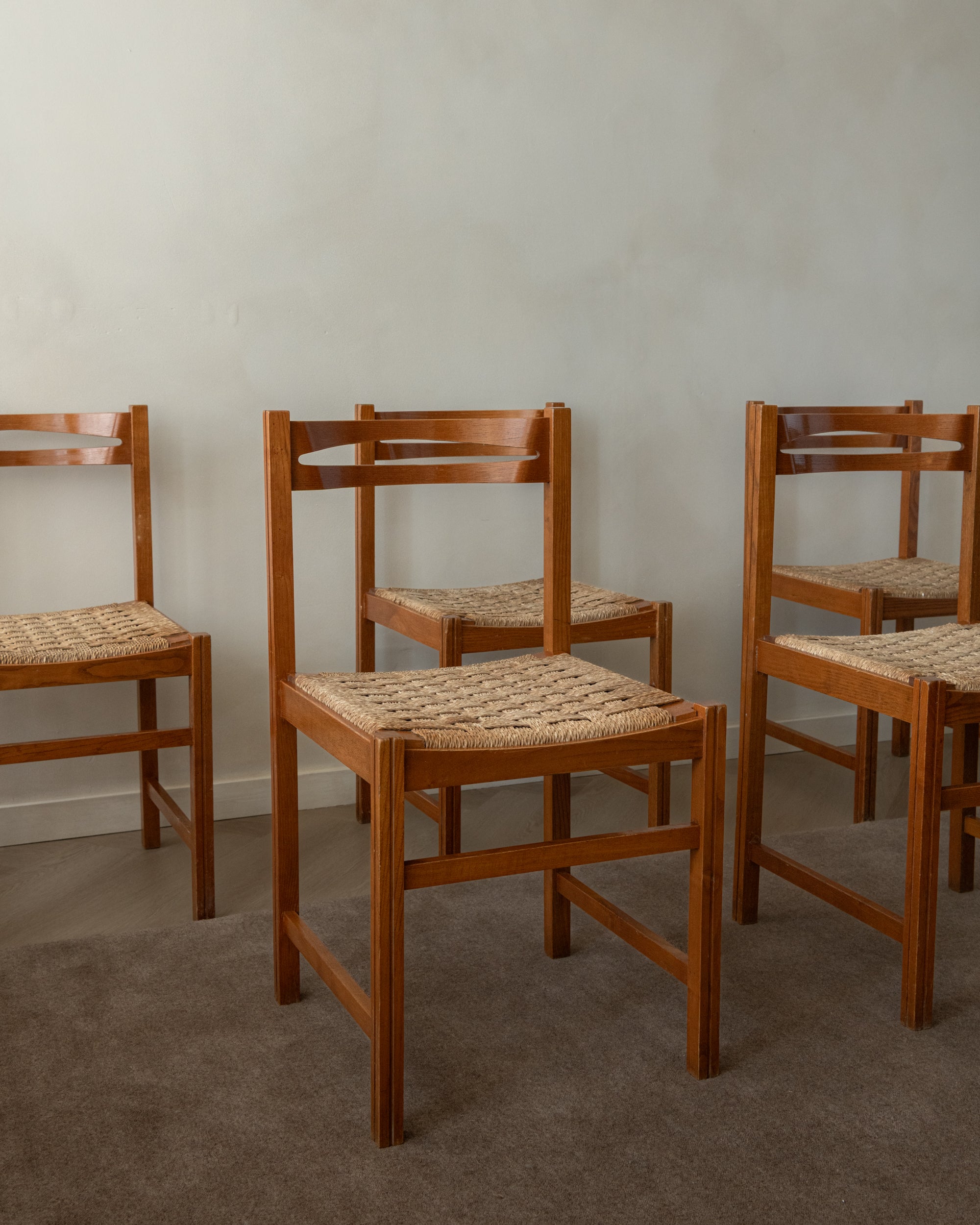 Vintage Italian Rustic Modern Dining Chairs by Snaidero, 1970s, Set of 5