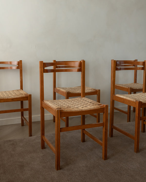 Vintage Italian Rustic Modern Dining Chairs by Snaidero, 1970s, Set of 5