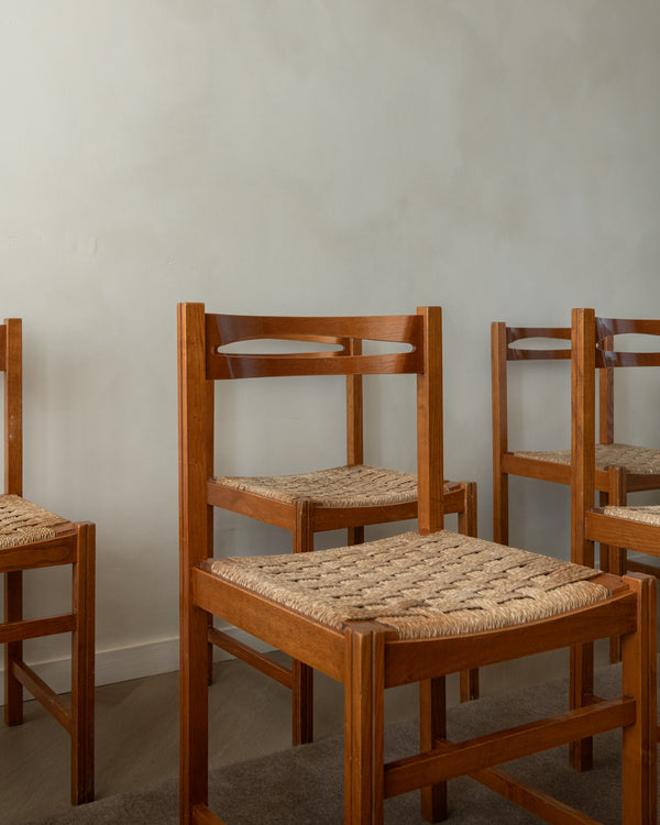 Vintage Italian Rustic Modern Dining Chairs by Snaidero, 1970s, Set of 5