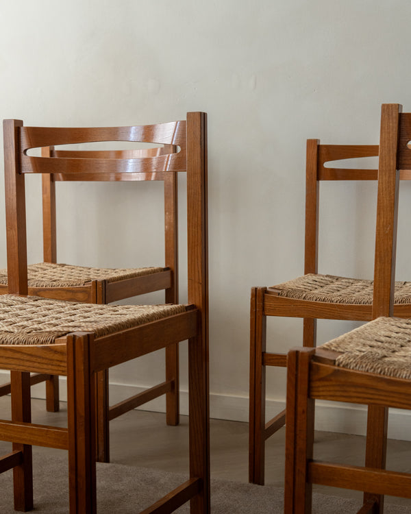 Vintage Italian Rustic Modern Dining Chairs by Snaidero, 1970s, Set of 5