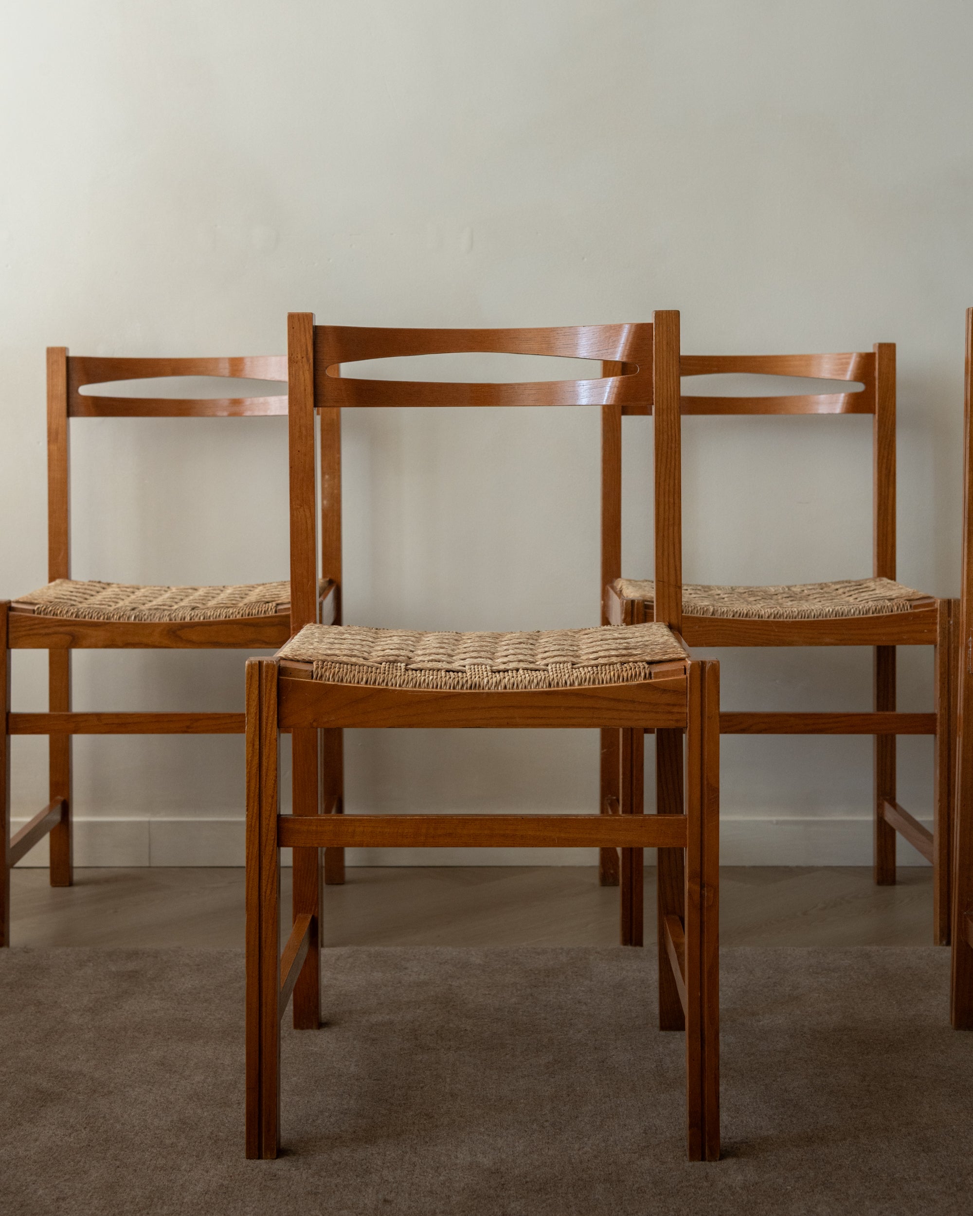 Vintage Italian Rustic Modern Dining Chairs by Snaidero, 1970s, Set of 5