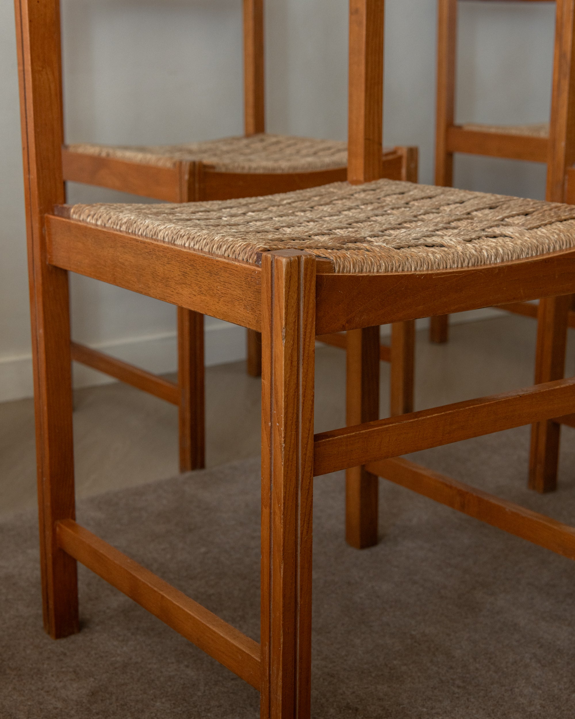 Vintage Italian Rustic Modern Dining Chairs by Snaidero, 1970s, Set of 5