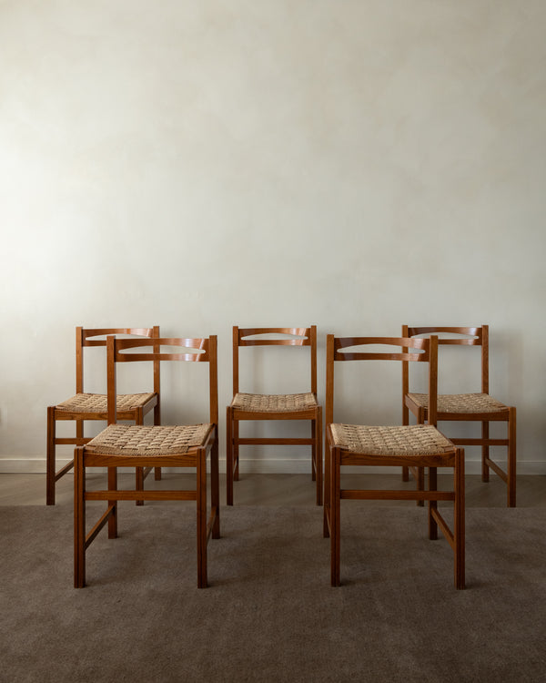 Vintage Italian Rustic Modern Dining Chairs by Snaidero, 1970s, Set of 5