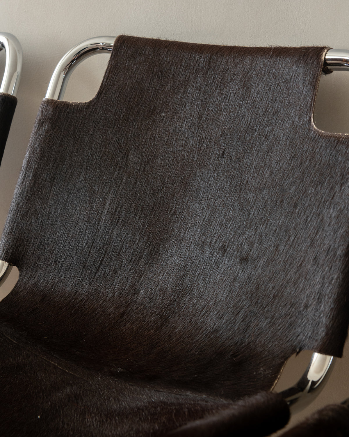 Italian Chrome and Cowhide Cantilever Dining Chairs, 1970s, Set of 4