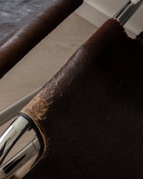 Italian Chrome and Cowhide Cantilever Dining Chairs, 1970s, Set of 4