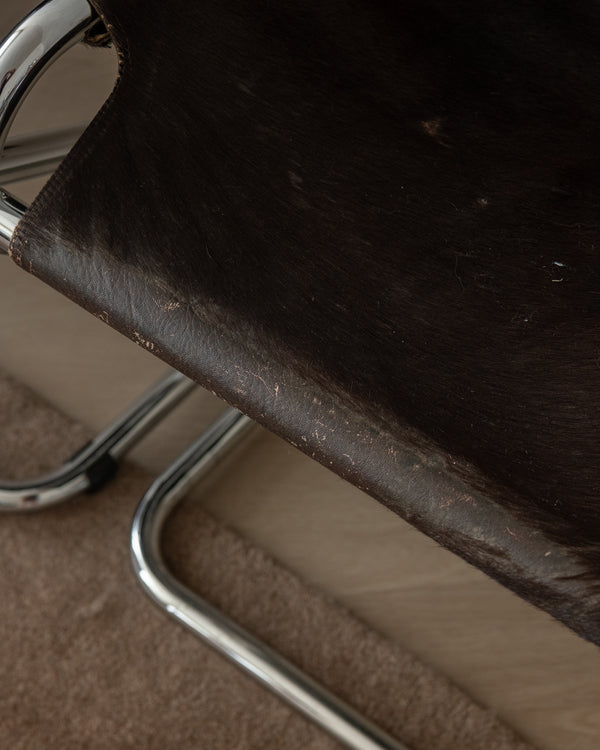 Italian Chrome and Cowhide Cantilever Dining Chairs, 1970s, Set of 4