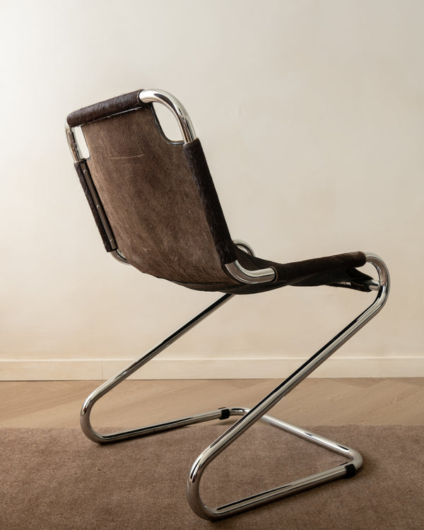 Italian Chrome and Cowhide Cantilever Dining Chairs, 1970s, Set of 4