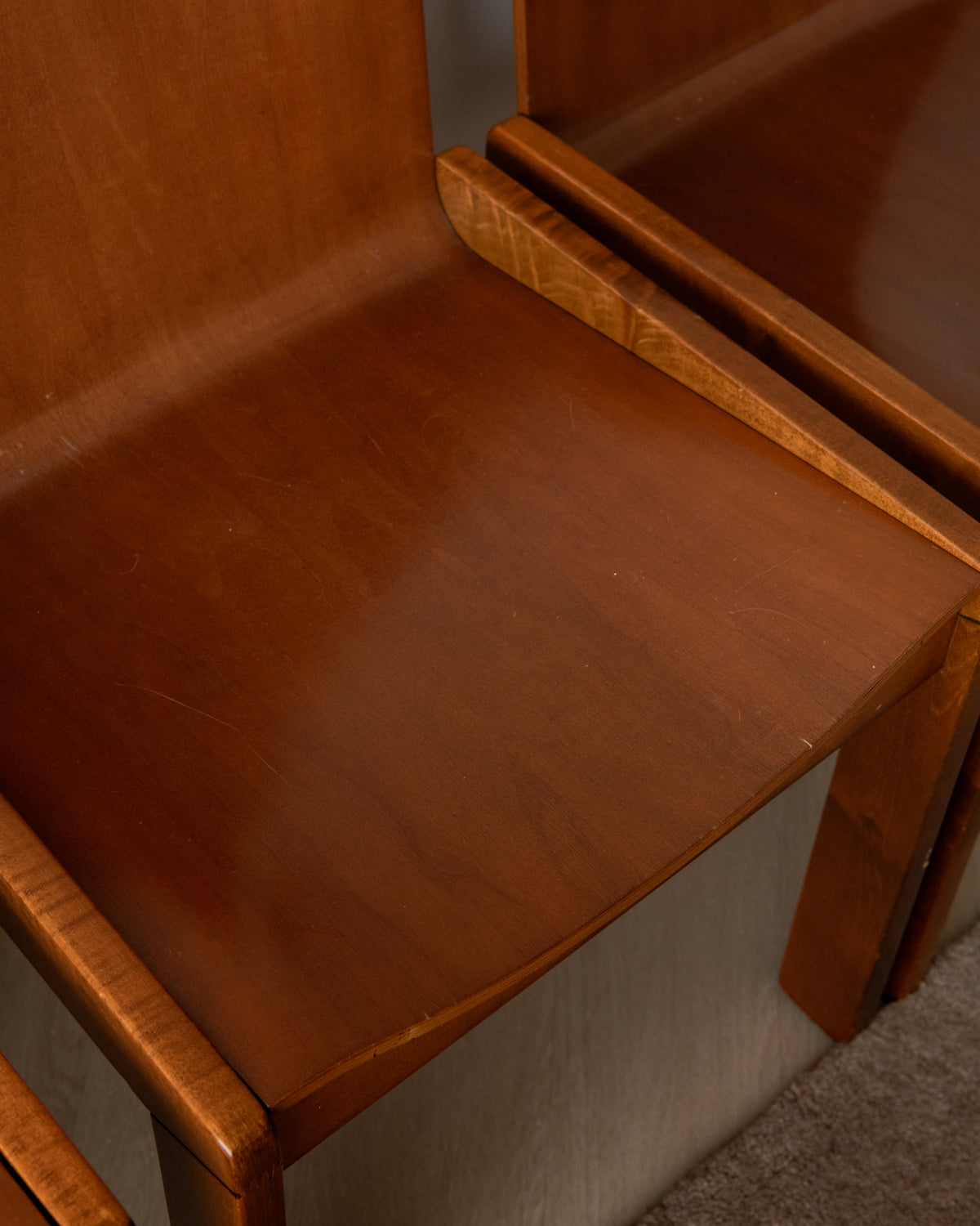 Italian Plywood Dining Chairs Attributed to Molteni, 1970s, Set of 4