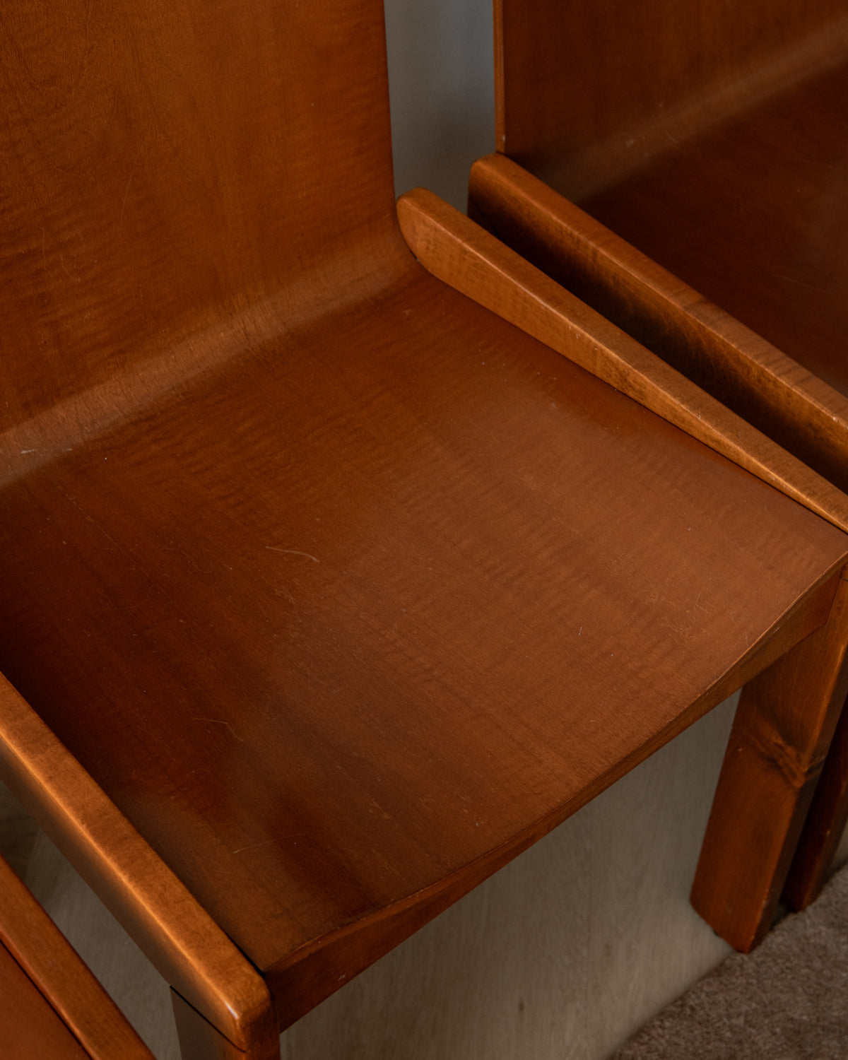 Italian Plywood Dining Chairs Attributed to Molteni, 1970s, Set of 4