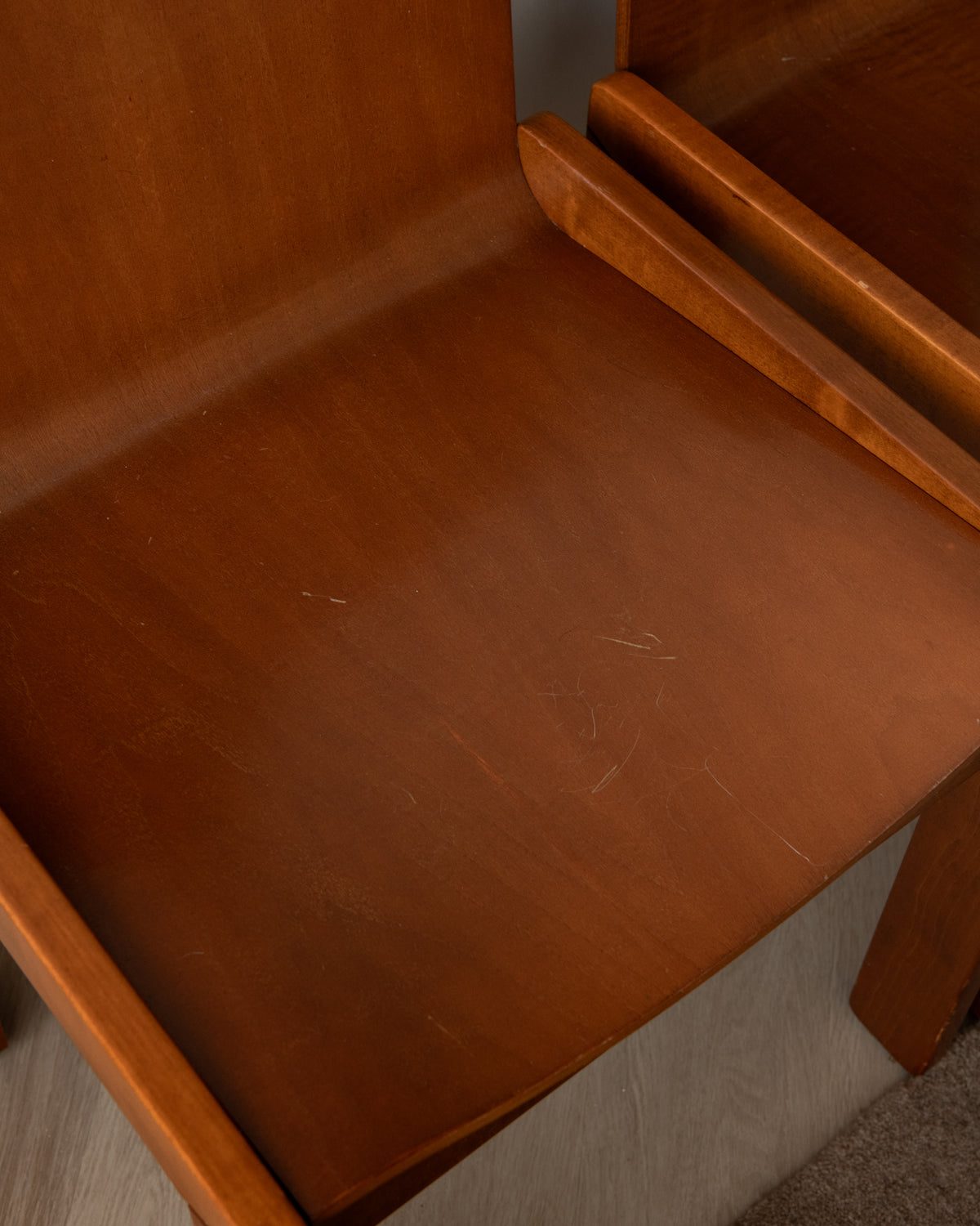 Italian Plywood Dining Chairs Attributed to Molteni, 1970s, Set of 4