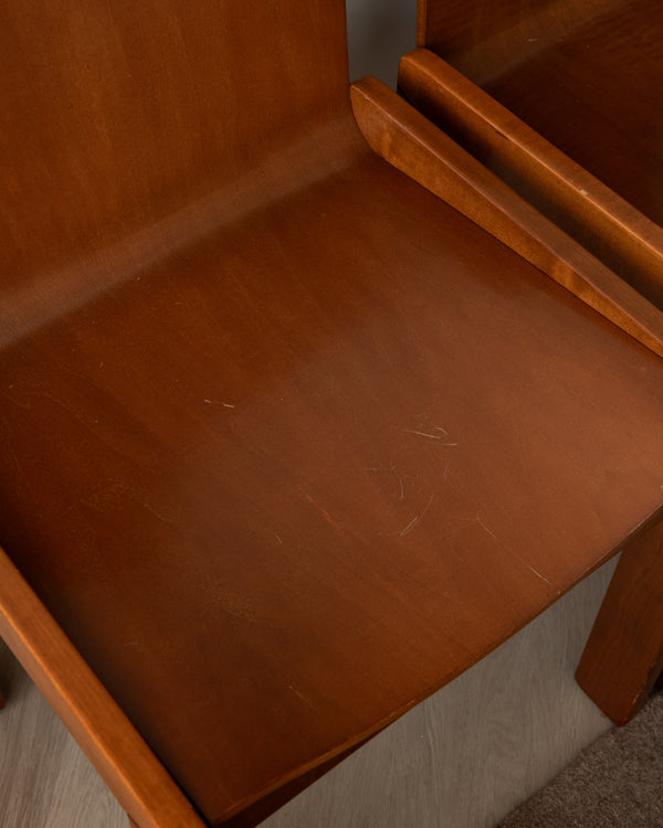 Italian Plywood Dining Chairs Attributed to Molteni, 1970s, Set of 4