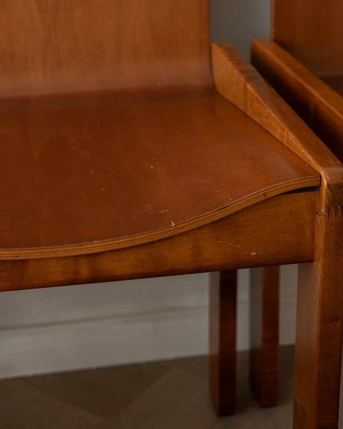 Italian Plywood Dining Chairs Attributed to Molteni, 1970s, Set of 4
