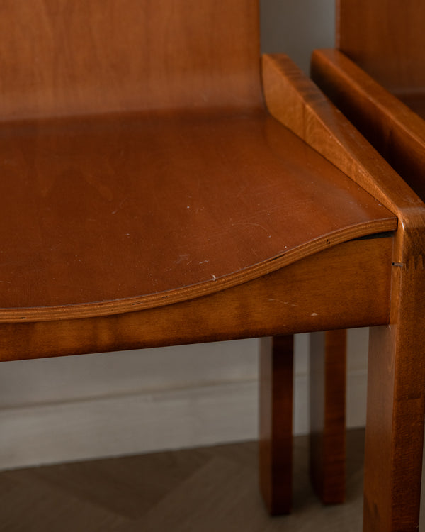 Italian Plywood Dining Chairs Attributed to Molteni, 1970s, Set of 4