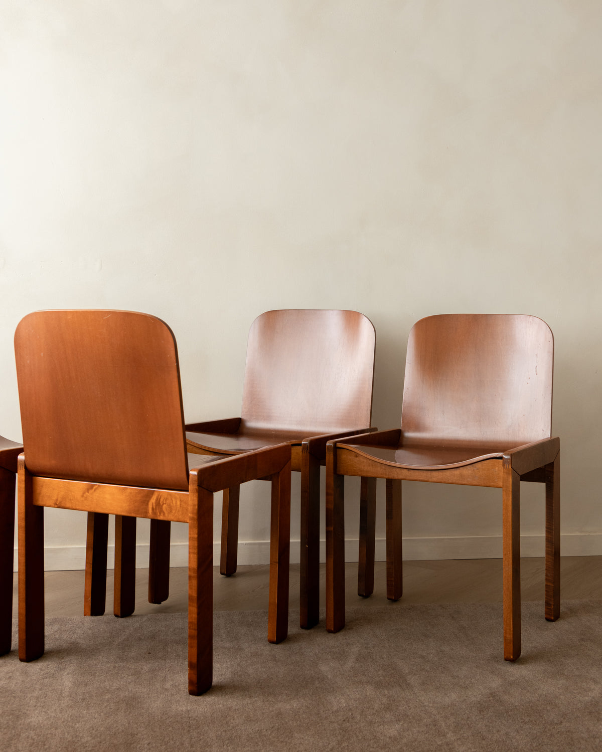 Italian Plywood Dining Chairs Attributed to Molteni, 1970s, Set of 4