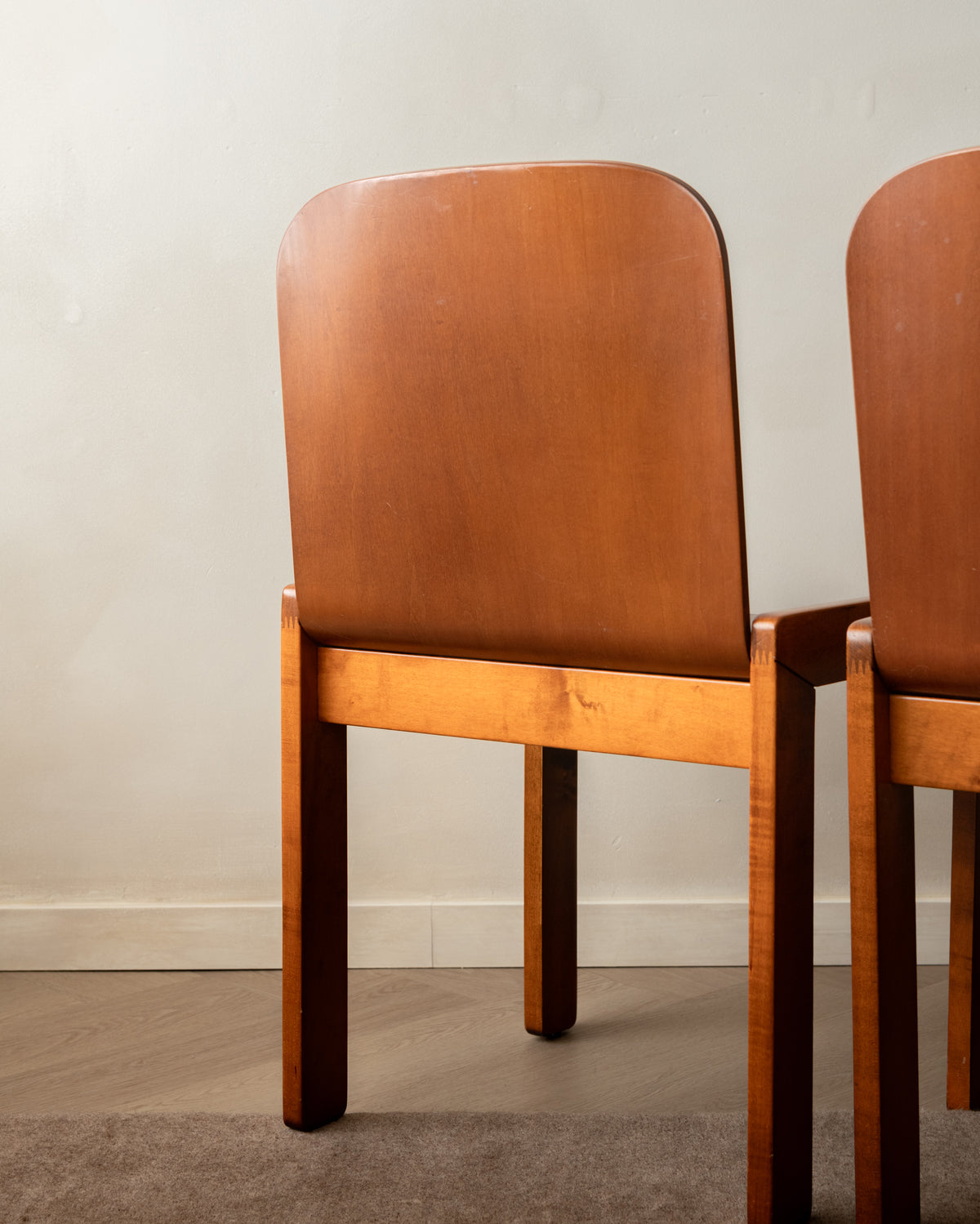 Italian Plywood Dining Chairs Attributed to Molteni, 1970s, Set of 4